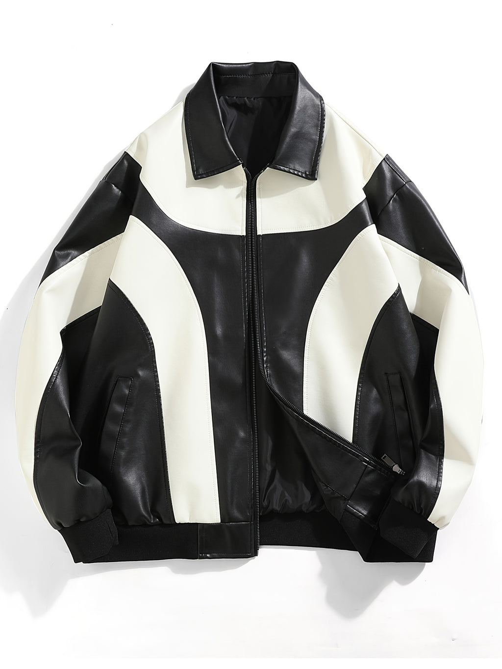 Men's Casual PU Leather Jacket, Chic Street Style Faux Leather Jacket For Fall Winter, K-pop