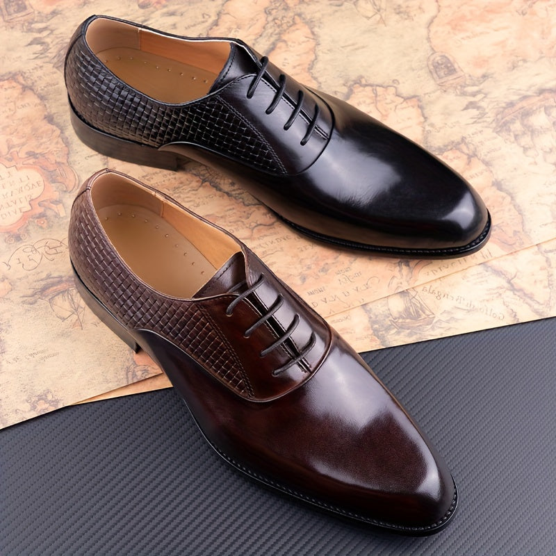 Men's Premium Leather Oxford Shoes - Versatile for Business & Casual Wear, Lace-Up with Rubber Sole, Perfect for Weddings & Parties