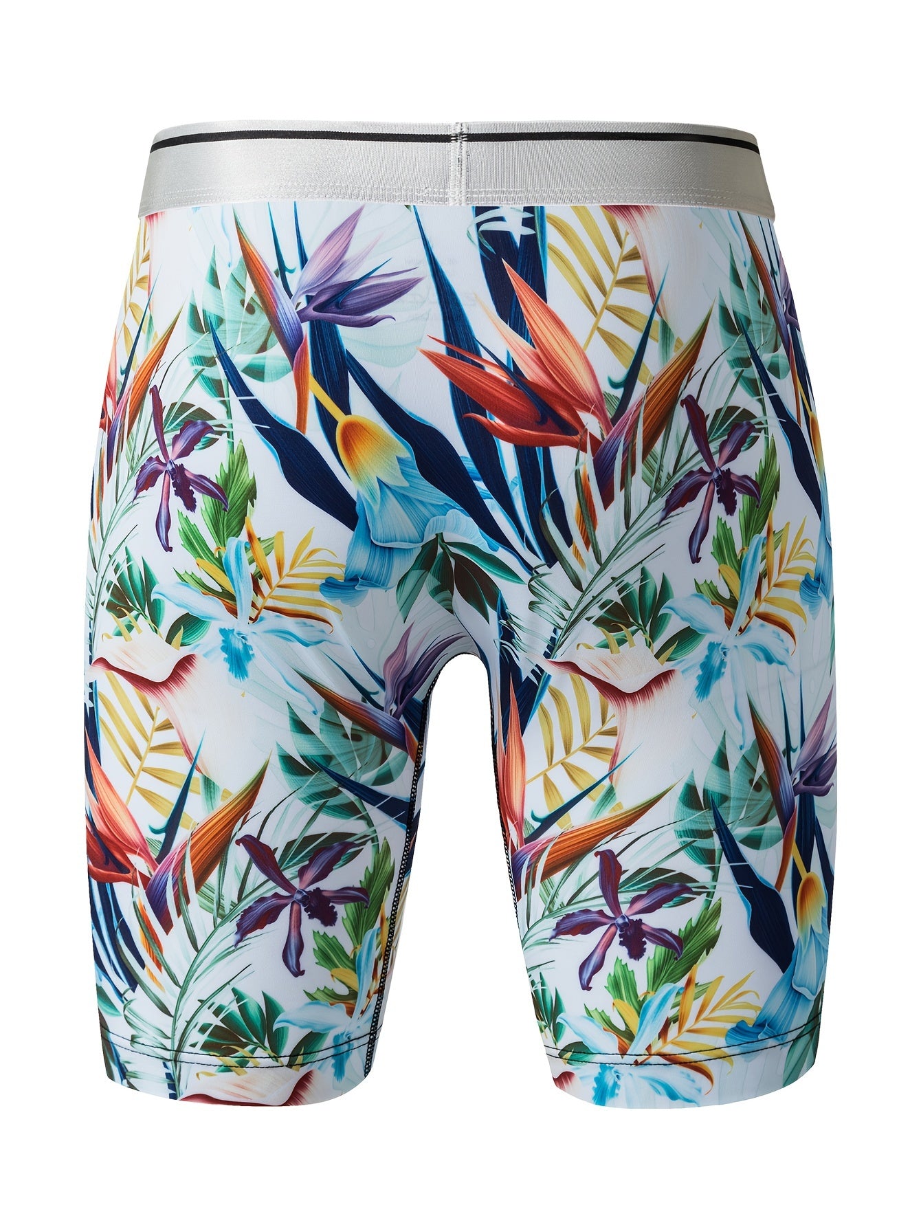 1pc Boxer pour homme à imprimé floral tropical, tissu en tricot polyester hautement extensible, ceinture contrastée, soutien ergonomique complet, anti-humidité, séchage rapide, anti-frottement, idéal pour l'extérieur, le sport, les tenues décontractées