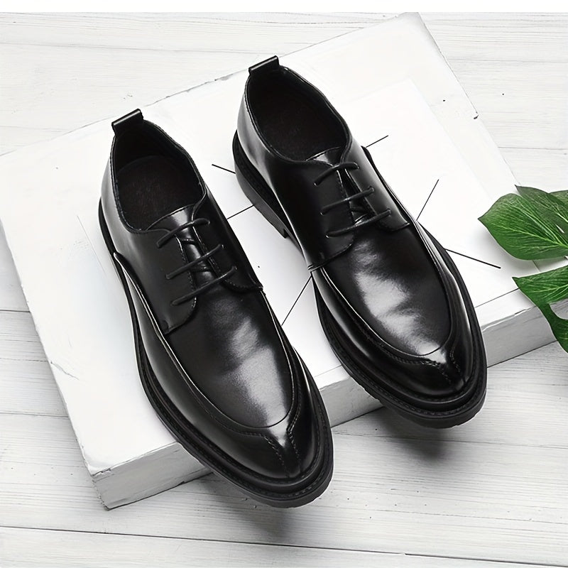 Pardasaul Men's Genuine Leather Oxford Shoes - Black Round Toe Lace-Up Dress Shoes for Business & Formal Occasions, Durable Rubber Sole, Smooth Glossy Finish, Business Dress Shoes | Classic Oxford Shoes | True Leather Shoes