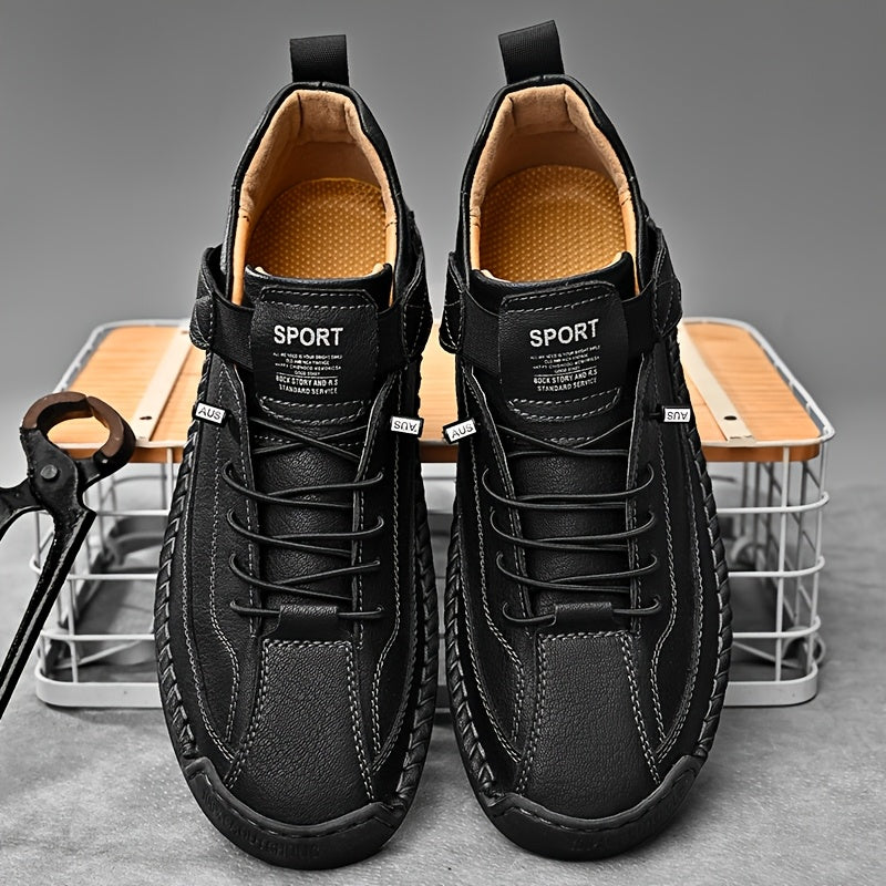 Men's Genuine Leather Casual Shoes - Breathable, Non-Slip, Soft Sole, Lace-Up, Brown with Black Accents, All-Season Comfort, Low-Top Design, Allseason Shoes | Sporty Casual Shoes | Breathable Leather