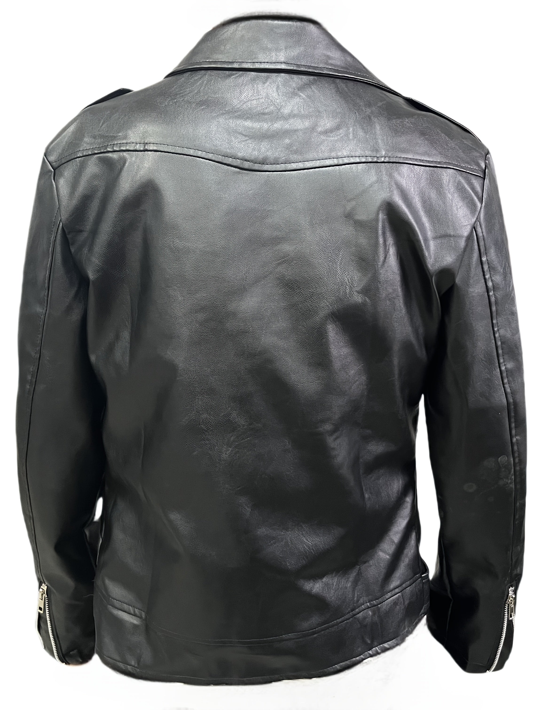 Men'S Fitted Motorcycle-Style PU Faux Leather Jacket