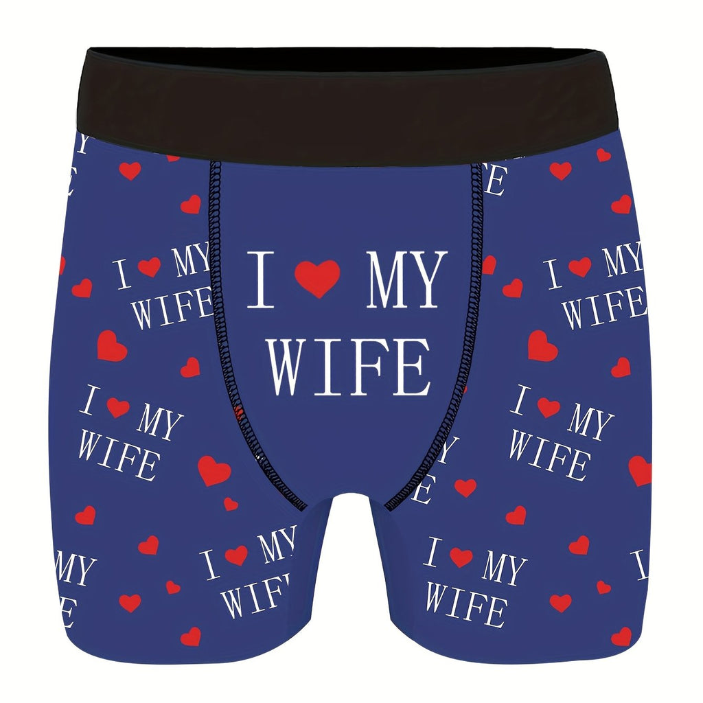 Shorts de nouveauté pour hommes avec imprimés de lettres\u002Fcœurs, boxers longs pour vêtements décontractés sportifs.