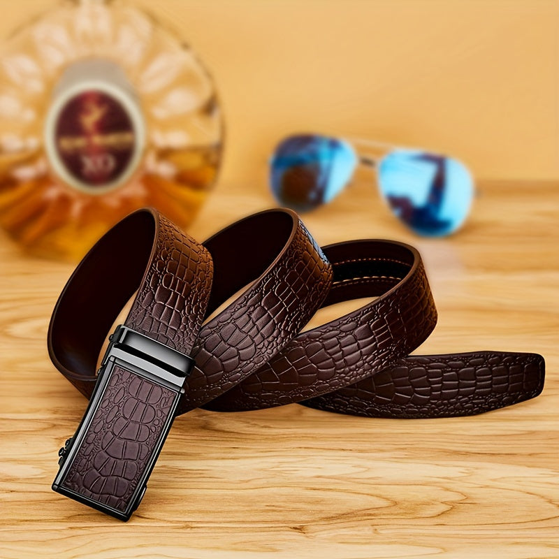 Ceinture en Cuir Véritable pour Homme WilliamPOLO avec Boucle Automatique, Ceinture Noire Ajustable pour Tenue Décontractée d'Affaires