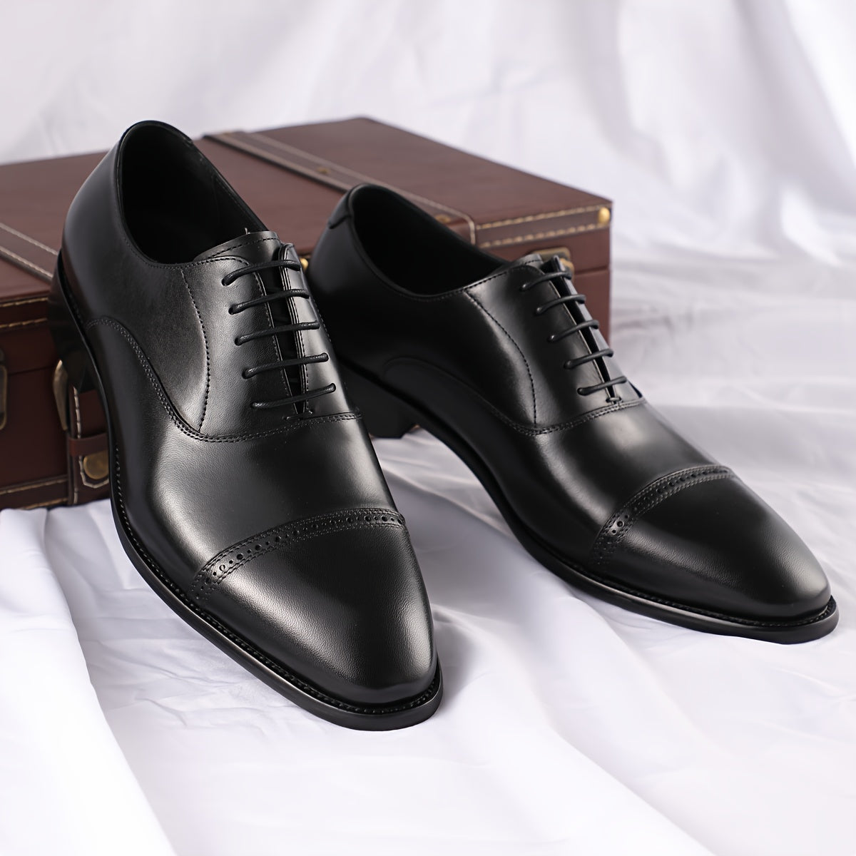 Men's Top Grain Cow Leather Oxfords Shoes, Solid Color Formal Comfortable Lace Up Shoes, For Business Office