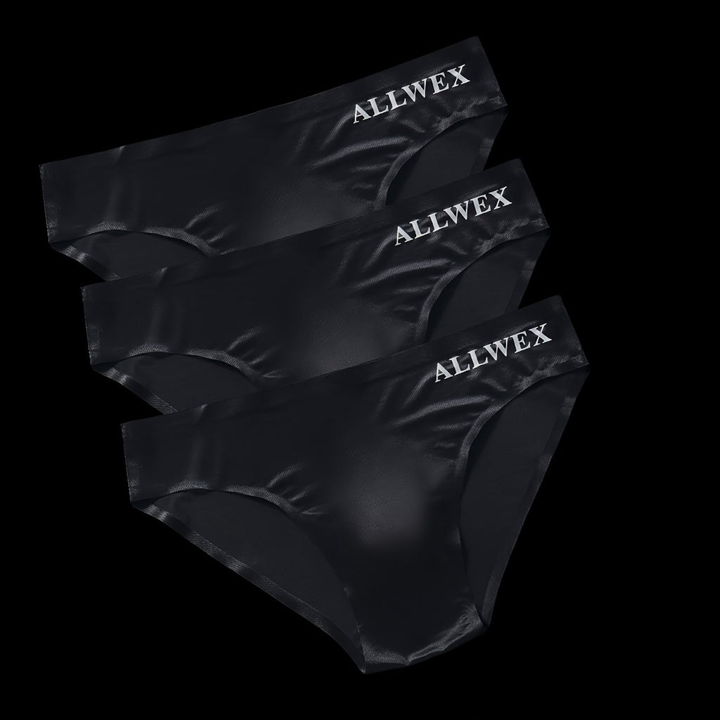 3pcs Sous-vêtements pour Hommes, Boxers en Tissu Fibre Glacée Sans Couture, Tricot Haute Élasticité, Couleur Unie, Confortable Respirant Tenue de Gym Athlétique Décontractée, Taille Basse, Forme Brillante 3D