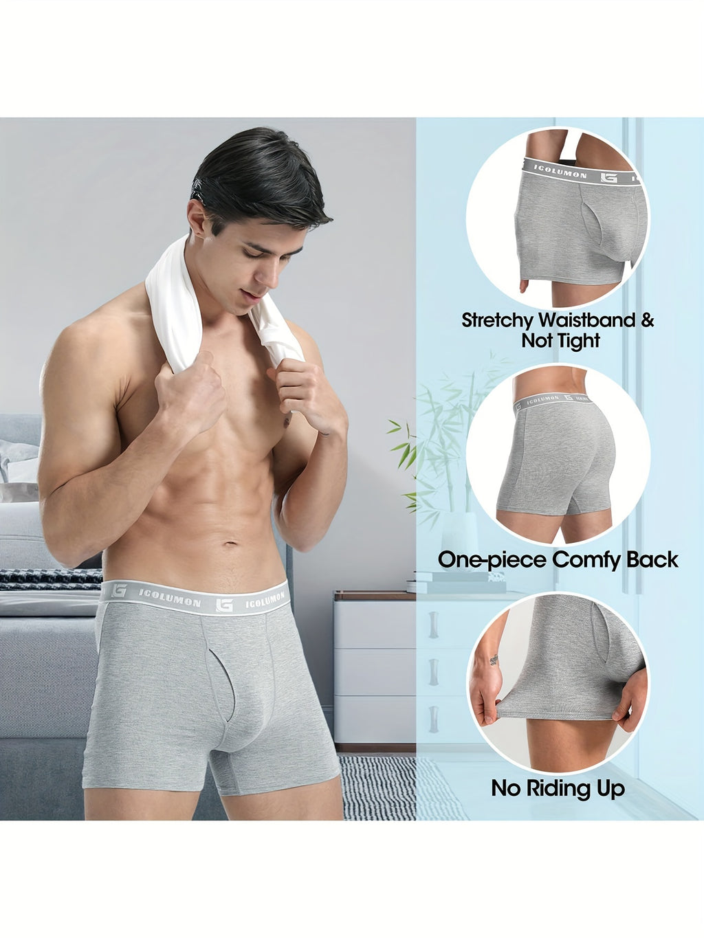 IGOLUMON Sous-vêtements pour hommes Boxer Briefs Doux et confortables en bambou viscose avec braguette, lot de 6