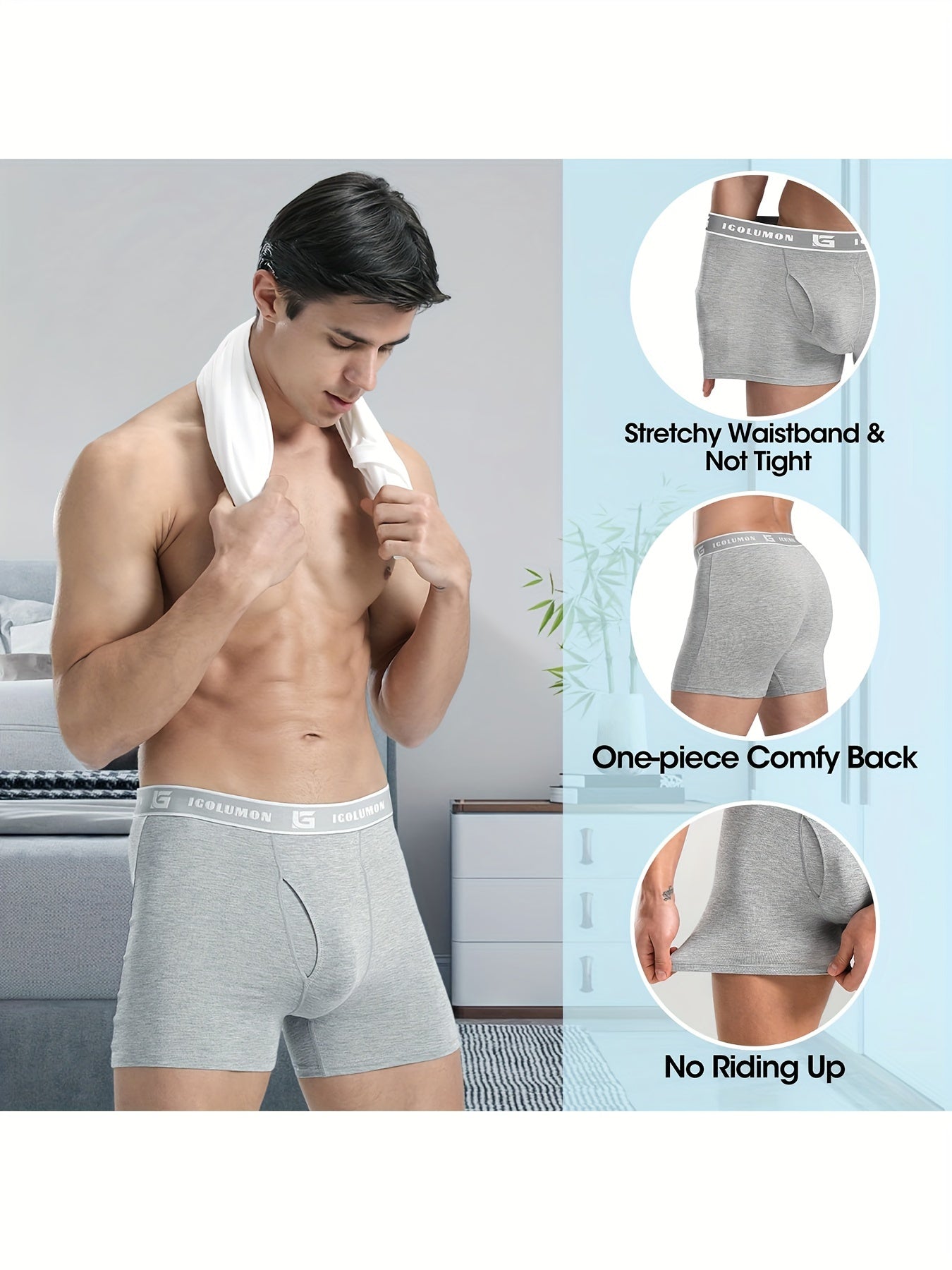 IGOLUMON Sous-vêtements pour hommes Boxer Briefs Doux et confortables en bambou viscose avec braguette, lot de 6