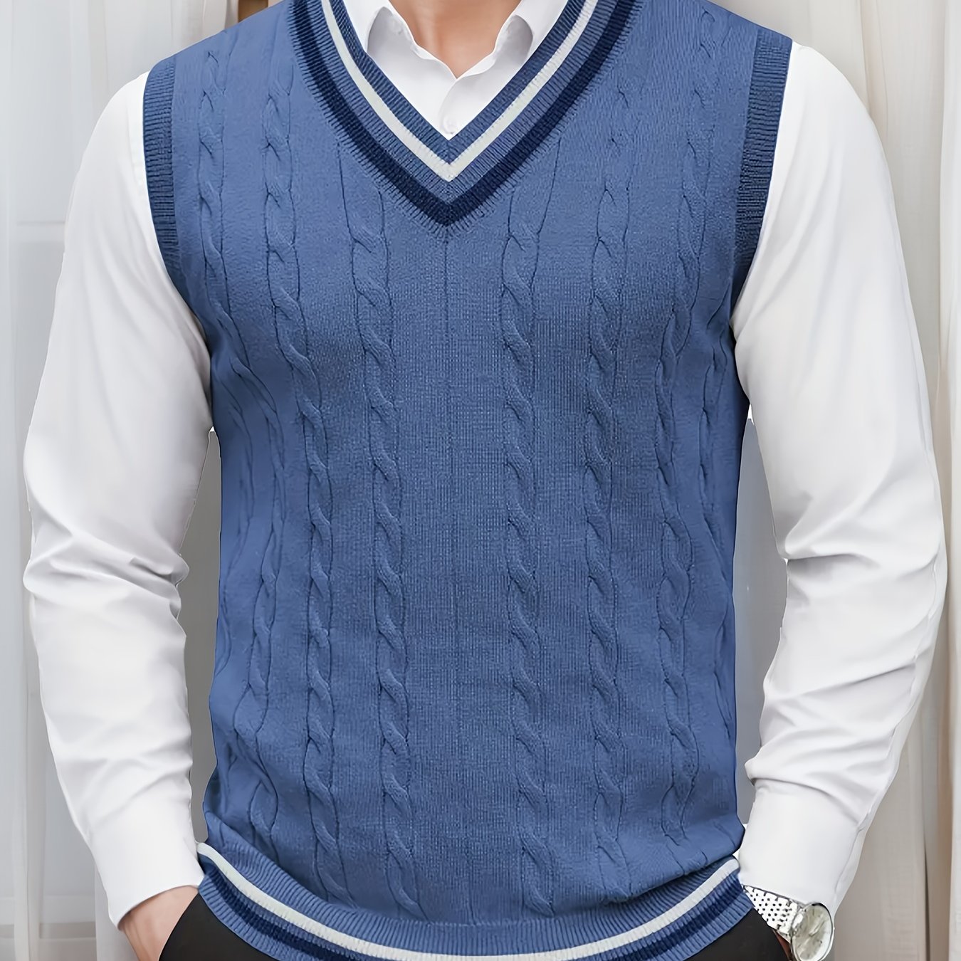 Gilet Homme Sans Manches Col en V Tricoté, Design Décontracté et Rétro, Idéal pour l'Automne et l'Hiver, Parfait pour un Look Décontracté et Sophistiqué en Toute Occasion