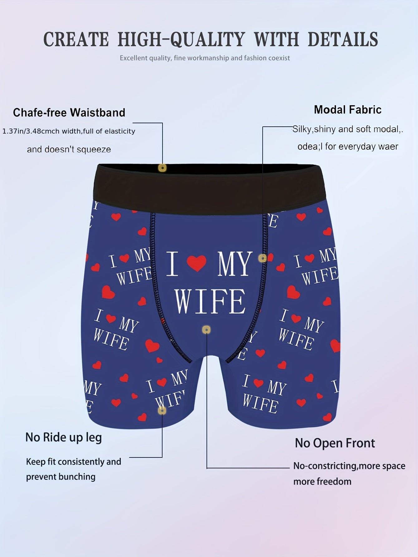Shorts de nouveauté pour hommes avec imprimés de lettres\u002Fcœurs, boxers longs pour vêtements décontractés sportifs.