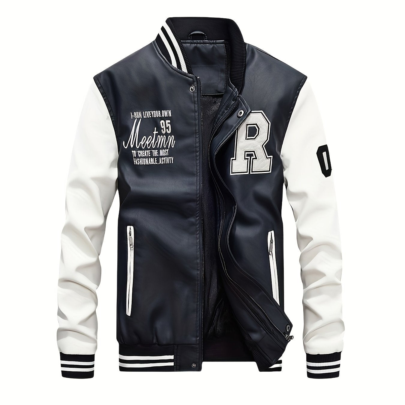 Men's PUPU PU Leather Jacket, Men's Motorcycle PUPU PU Leather Jacket, Fashion Letter PUPU PU Leather Jacket