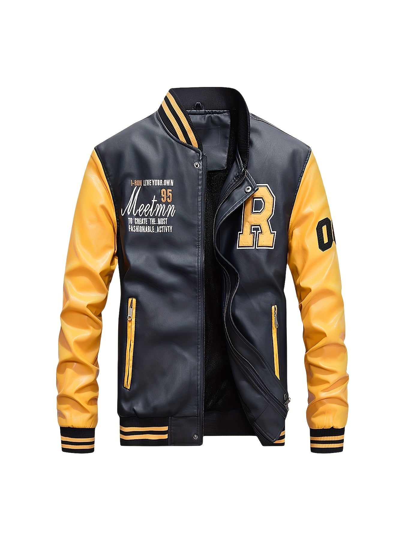 Men's PUPU PU Leather Jacket, Men's Motorcycle PUPU PU Leather Jacket, Fashion Letter PUPU PU Leather Jacket