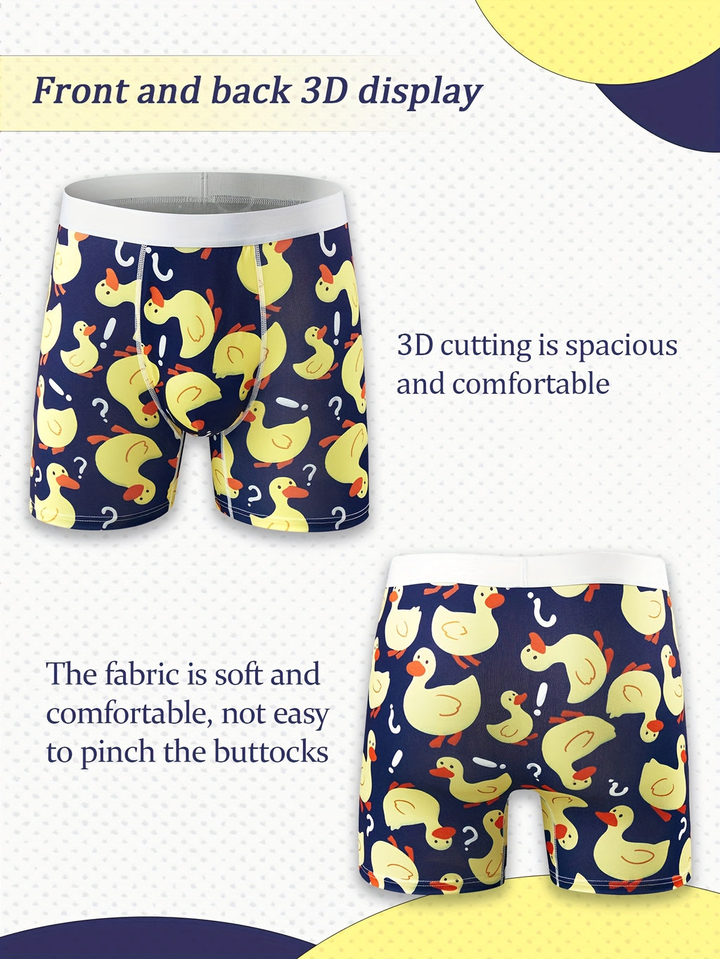 Caleçon d'Homme Canard Joufflu - Fond Bleu avec Dessin de Point d'Interrogation - Sous-Vêtement Élastique pour Été, Natation & Plage Amusante, Piscine - Tenue Détendue|Imprimé Joufflu|Matériau Élastique