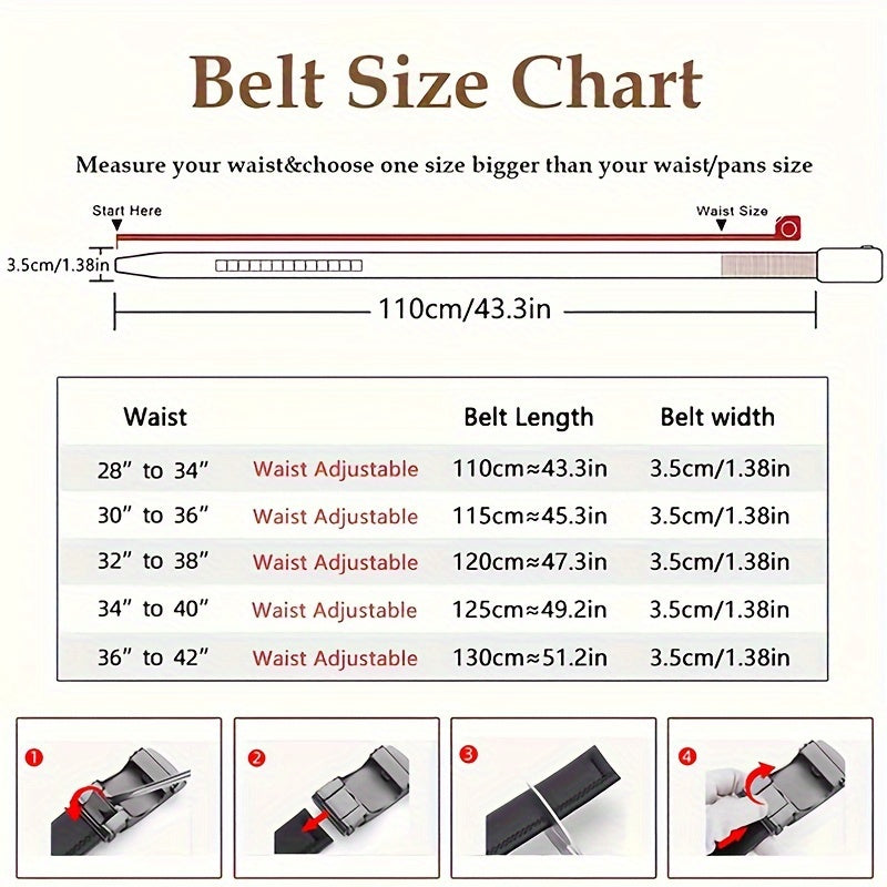 Ceinture en Cuir Véritable pour Homme Castle Korin - Noire Élégante avec Texture en Fibre de Carbone, Largeur Ajustable de 35mm, Boucle Automatique en Alliage pour Affaires ou Tenue Décontractée