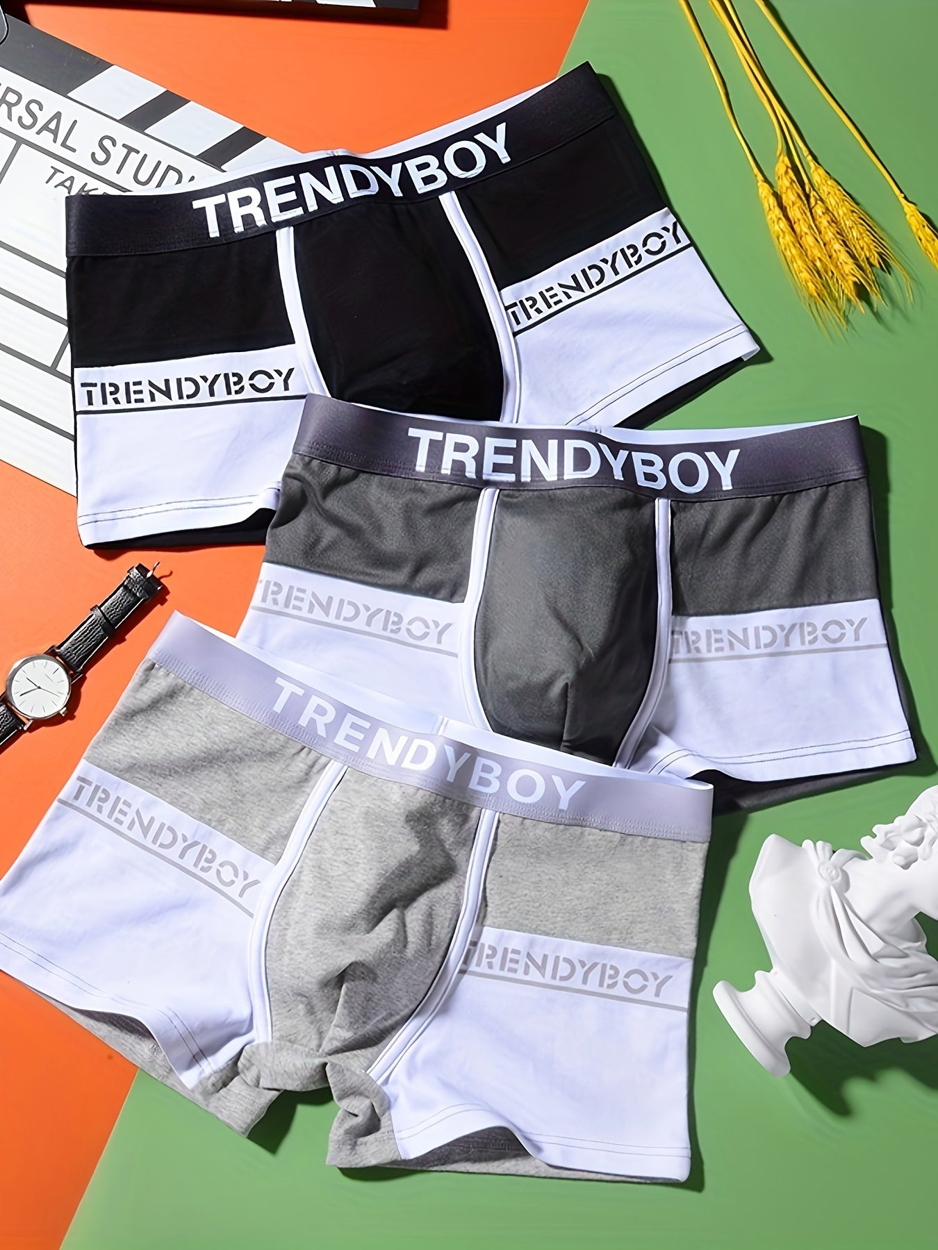 3pcs Boxers pour Hommes à la Mode - Respirants, Confortables et Sous-vêtements de Sport avec Design Dégradé