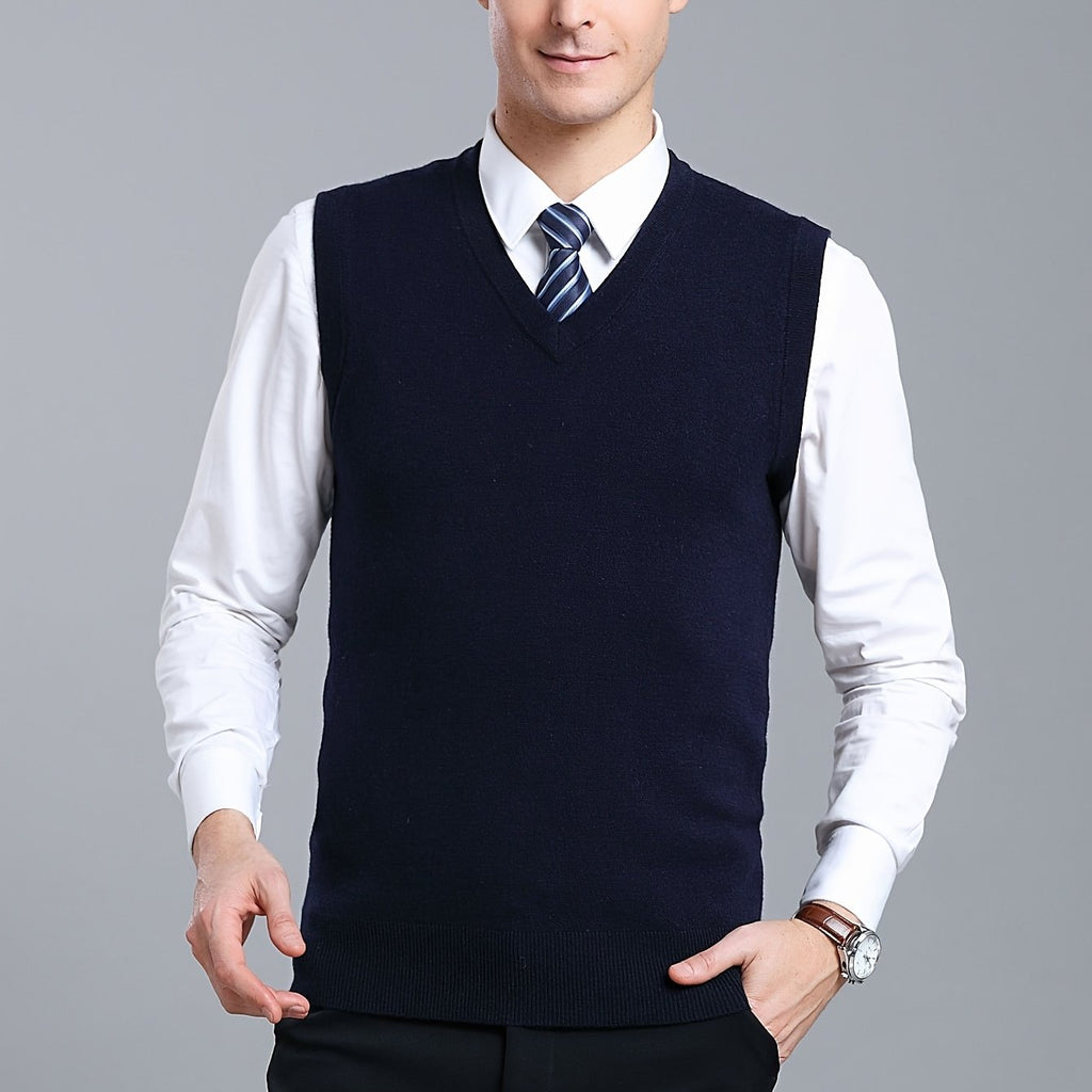 Gilet Homme Sans Manches en Laine Stretch - Texture Côtelée Élégante, Tricot Chaud pour Tenue Décontractée et Golf, Anniversaire - Noir