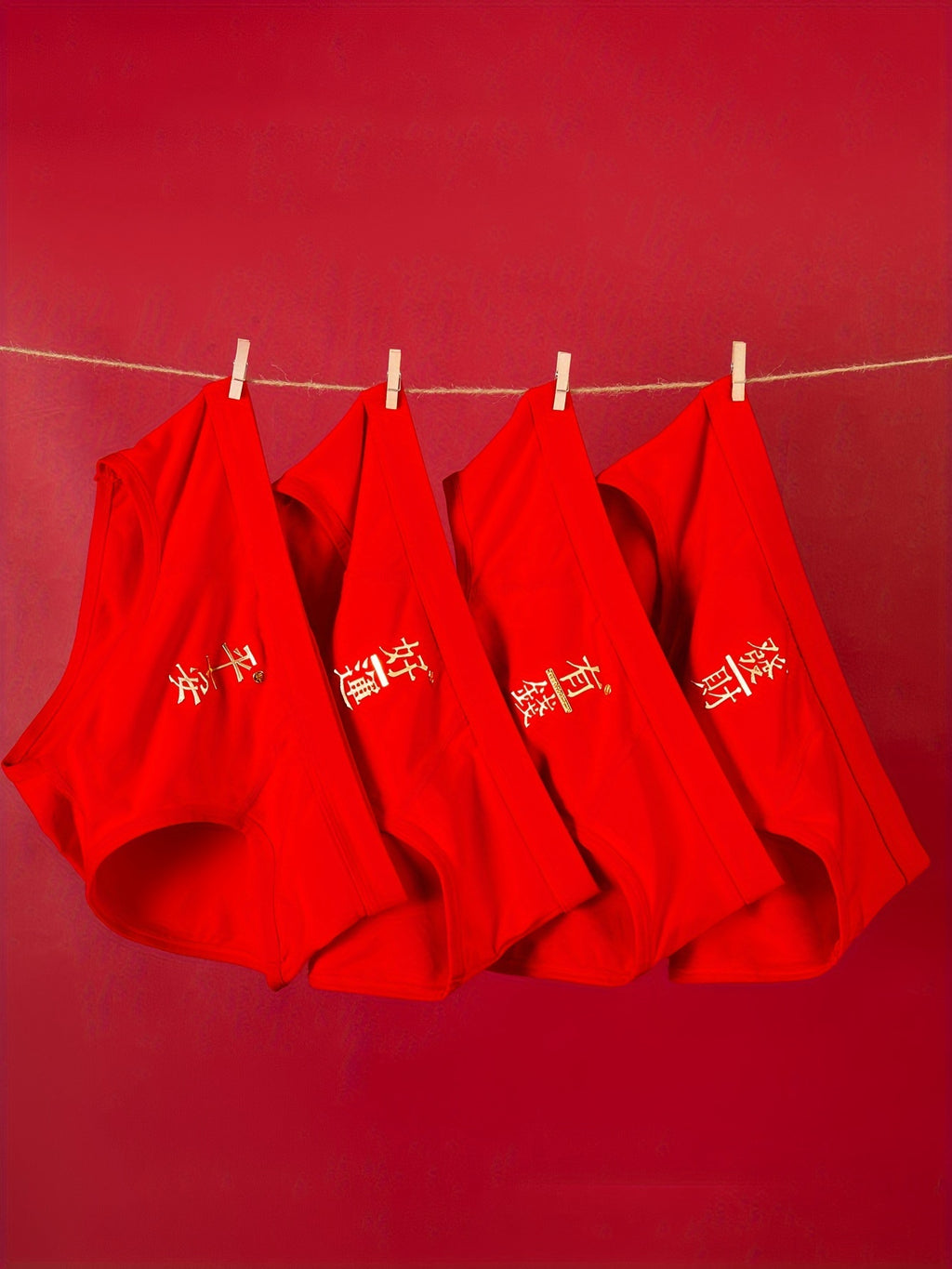 Pack de 4 Sous-vêtements Rouges à Nouveau Charme pour Hommes, Sous-vêtements Pures pour Hommes, Grandes Culottes Triangulaires pour l'Année du Tigre