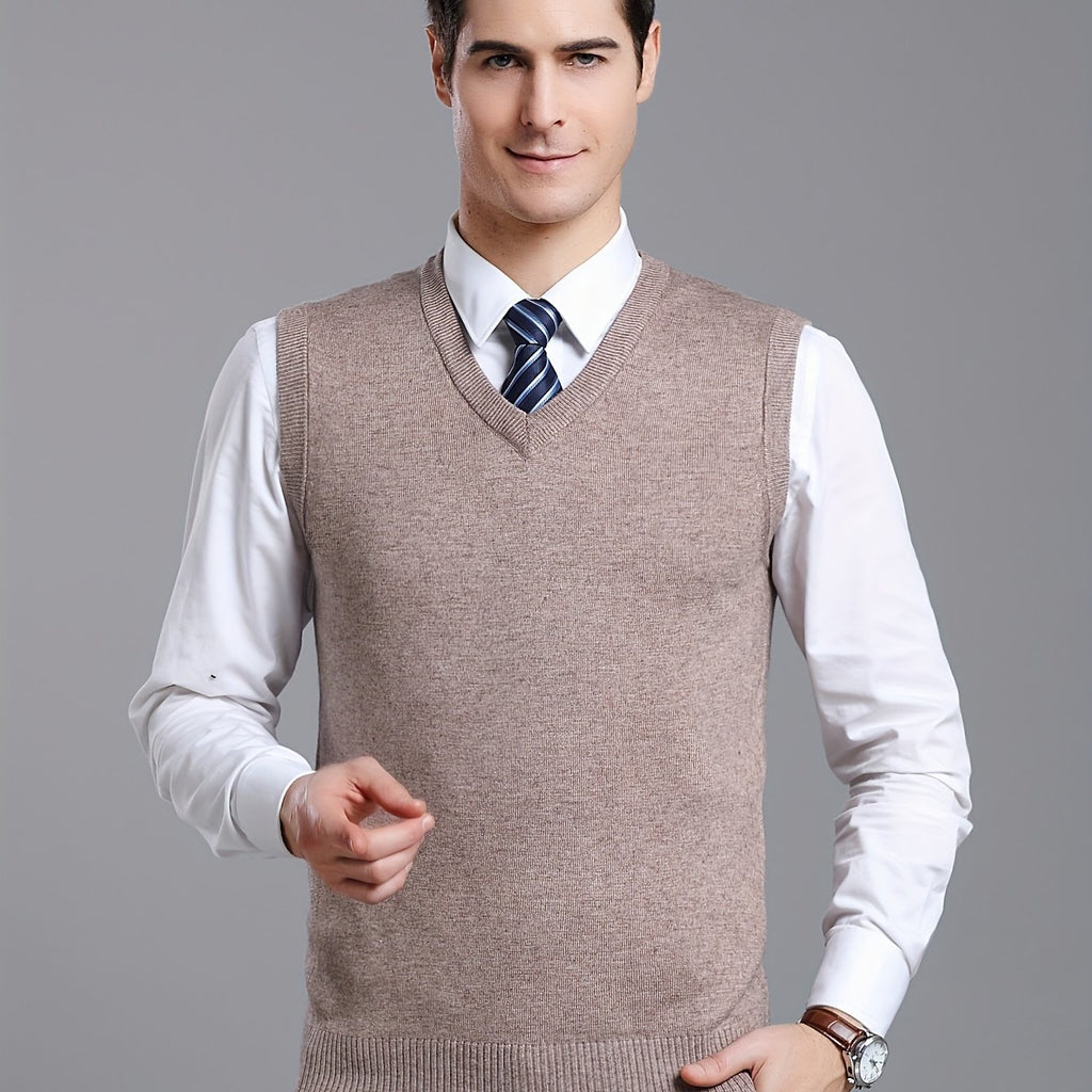 Gilet Homme Sans Manches en Laine Stretch - Texture Côtelée Élégante, Tricot Chaud pour Tenue Décontractée et Golf, Anniversaire - Noir