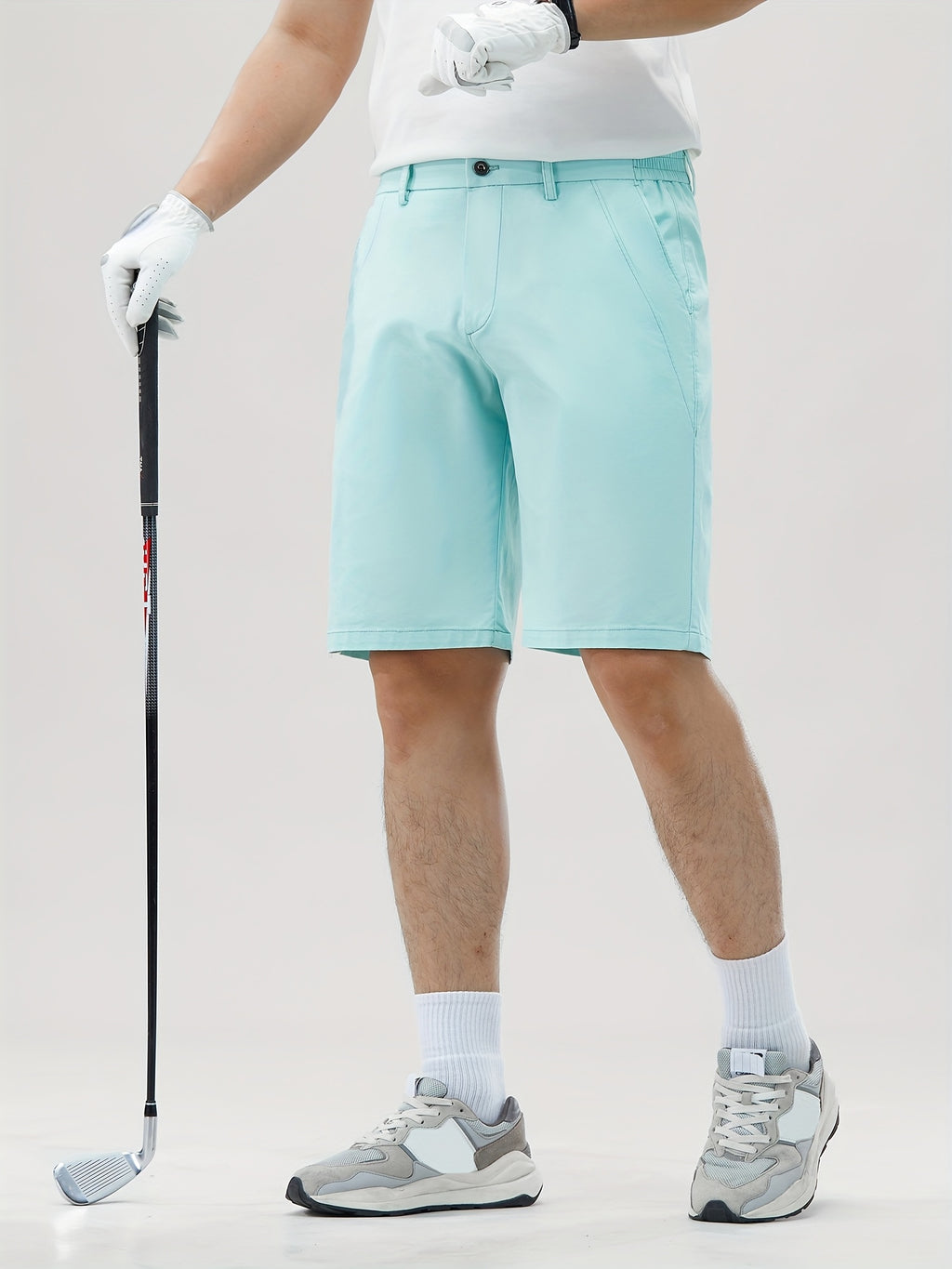 Men's Lightweight Golf Shorts with Elastic Waistband, UV Protection, and Multiple Pockets - Breathable Cotton-Spandex Blend for Casual, Outdoor, and Golf Activities - Solid Mint Green