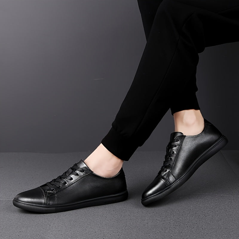 Men's Black and White Genuine Leather Comfortable Breathable Business Casual Flats, 11 Festive Occasions Suitable Product