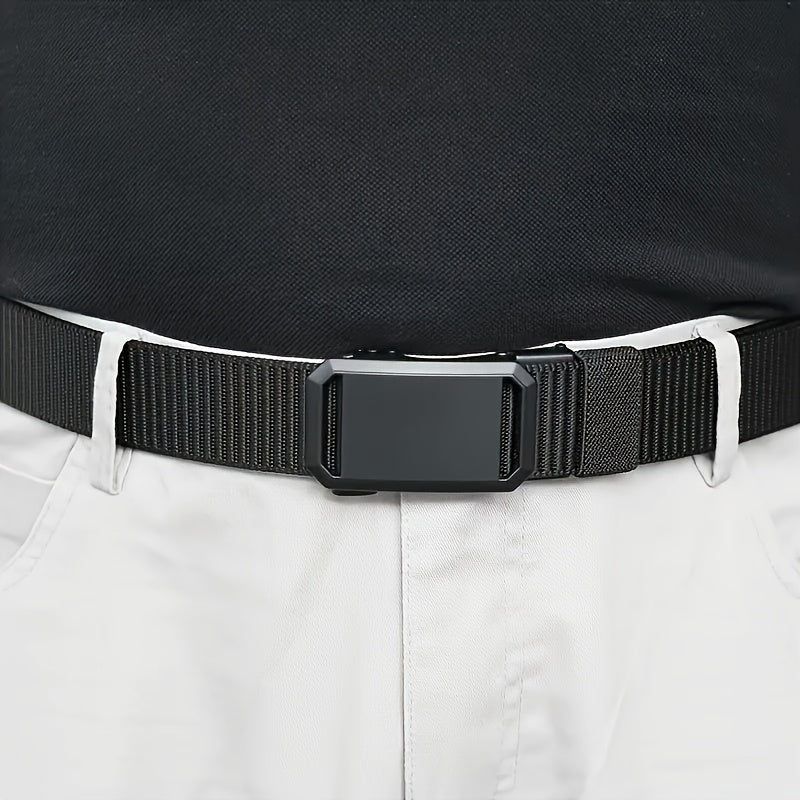 Pack de 3 Ceintures en Nylon pour Hommes avec Boucle Automatique - Boucles Carrées en Alliage de Fer, Design Sportif Durable et Doux, Sangles Noires Vertes\u002FBeiges\u002FGris pour Tenue Décontractée & Formelle, Accessoires d'Aventure Extérieure