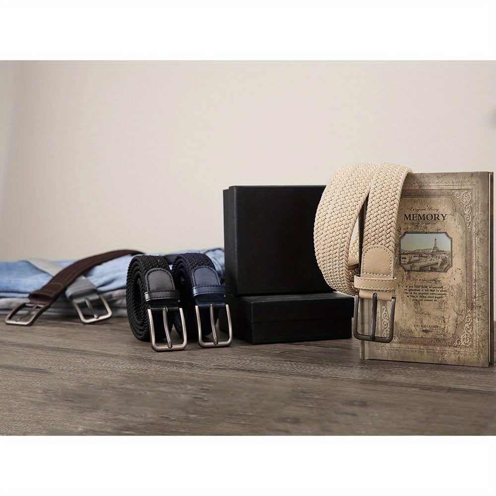 Ceinture Tressée Élastique pour Hommes 2pcs – Ceinture en Tissu Décontracté, 1 3\u002F8\