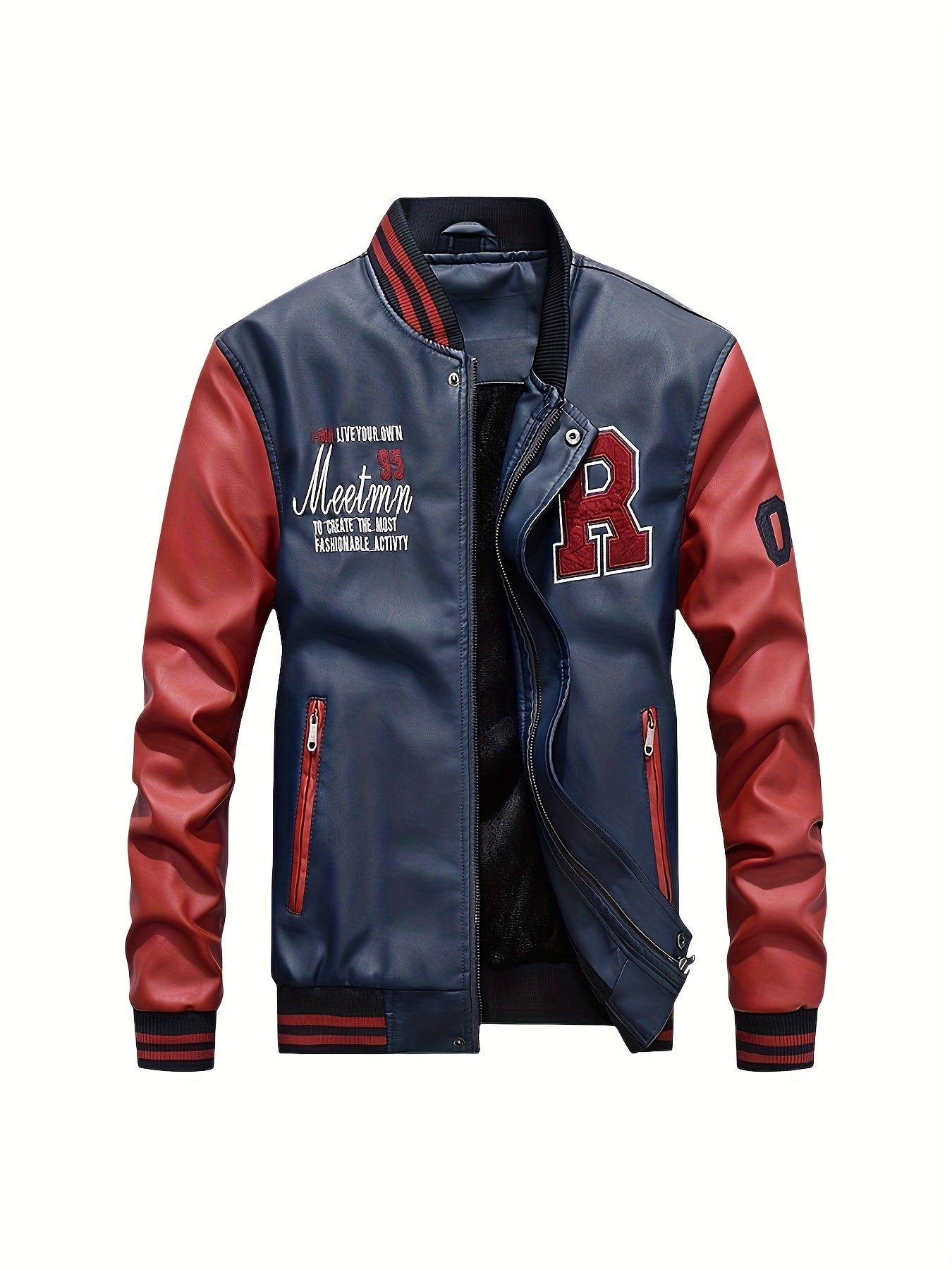 Men's PUPU PU Leather Jacket, Men's Motorcycle PUPU PU Leather Jacket, Fashion Letter PUPU PU Leather Jacket