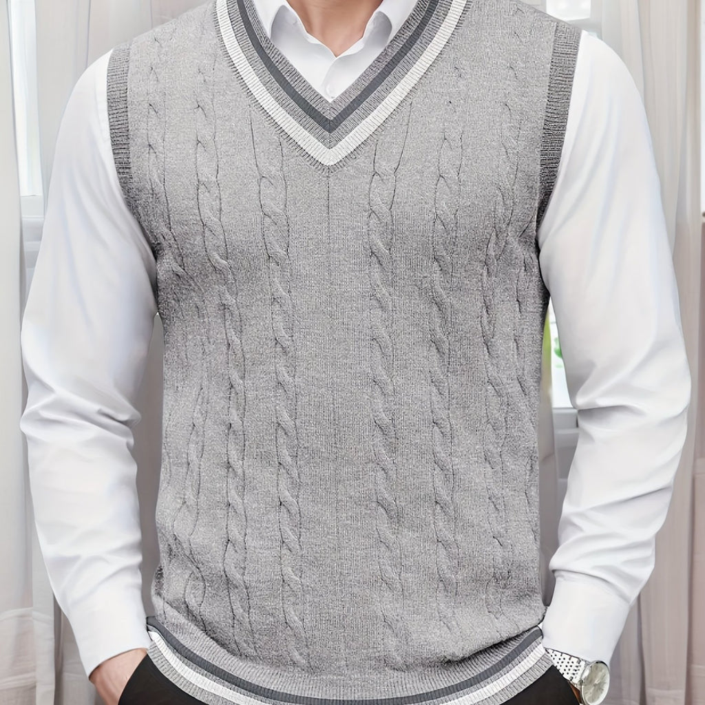 Gilet Homme Sans Manches Col en V Tricoté, Design Décontracté et Rétro, Idéal pour l'Automne et l'Hiver, Parfait pour un Look Décontracté et Sophistiqué en Toute Occasion