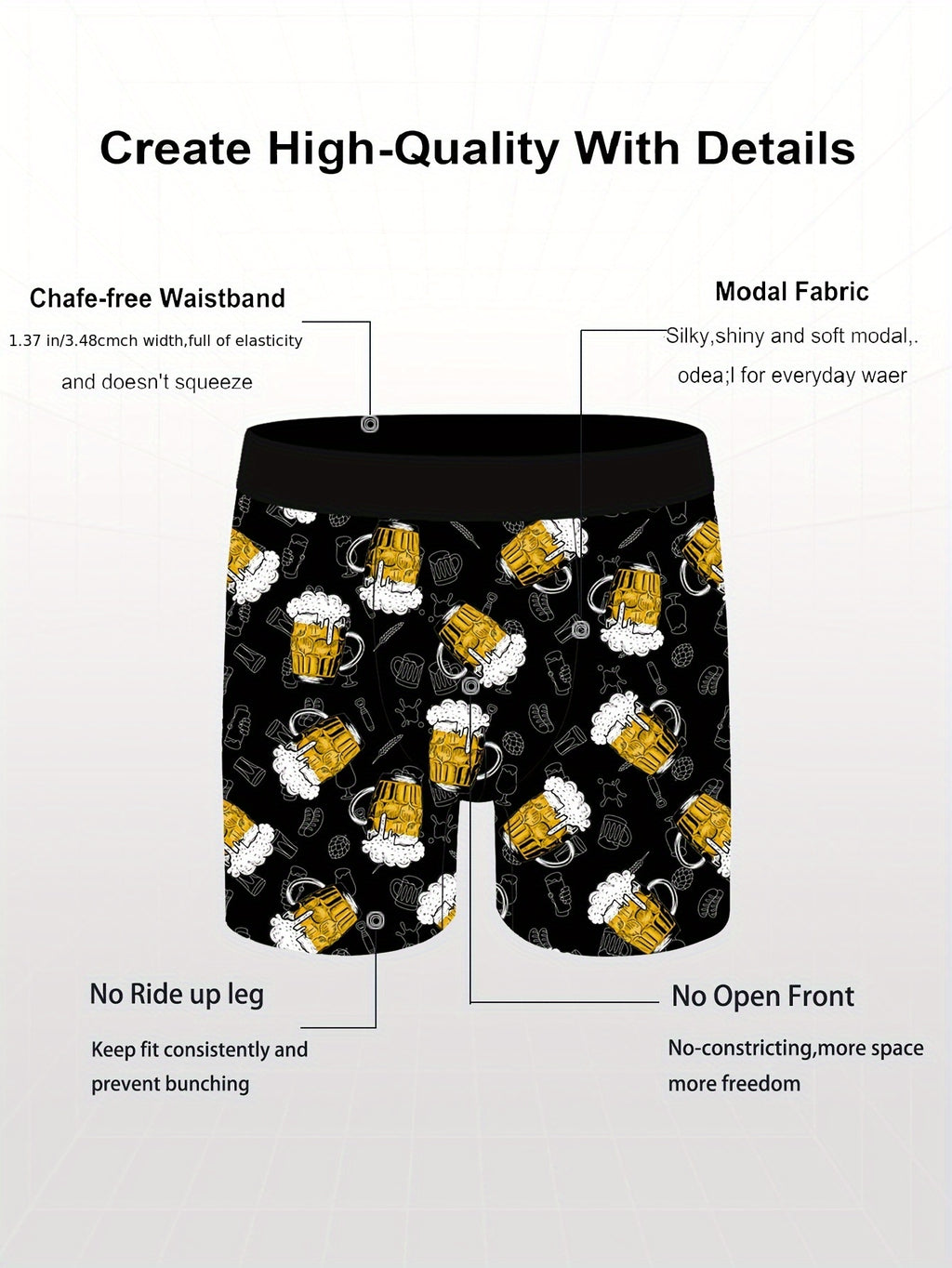 Caleçon Boxer Homme Original, Tissu Polyester et Élasthanne, Imprimé Ludique, Ceinture Confortable, Maille Anti-Remontée - Coupe Medium