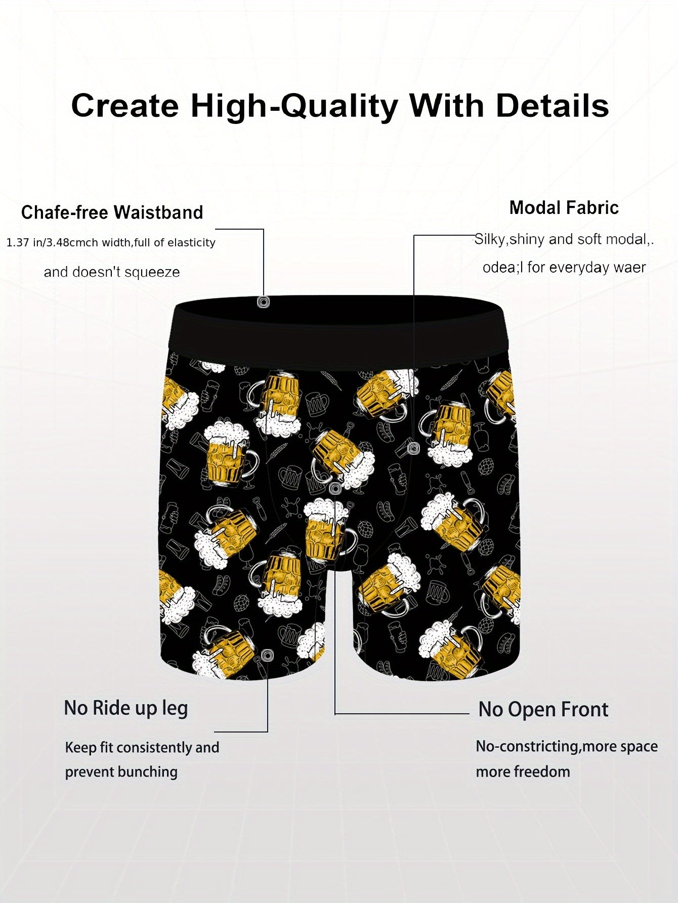 Caleçon Boxer Homme Original, Tissu Polyester et Élasthanne, Imprimé Ludique, Ceinture Confortable, Maille Anti-Remontée - Coupe Medium