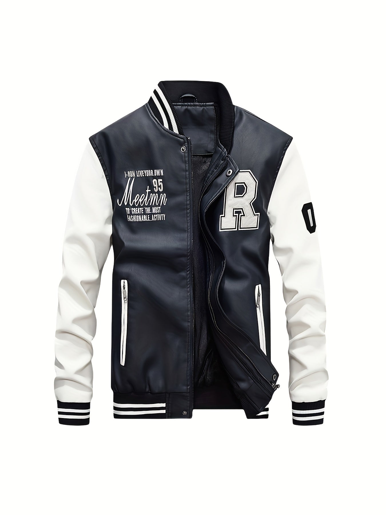 Men's PUPU PU Leather Jacket, Men's Motorcycle PUPU PU Leather Jacket, Fashion Letter PUPU PU Leather Jacket