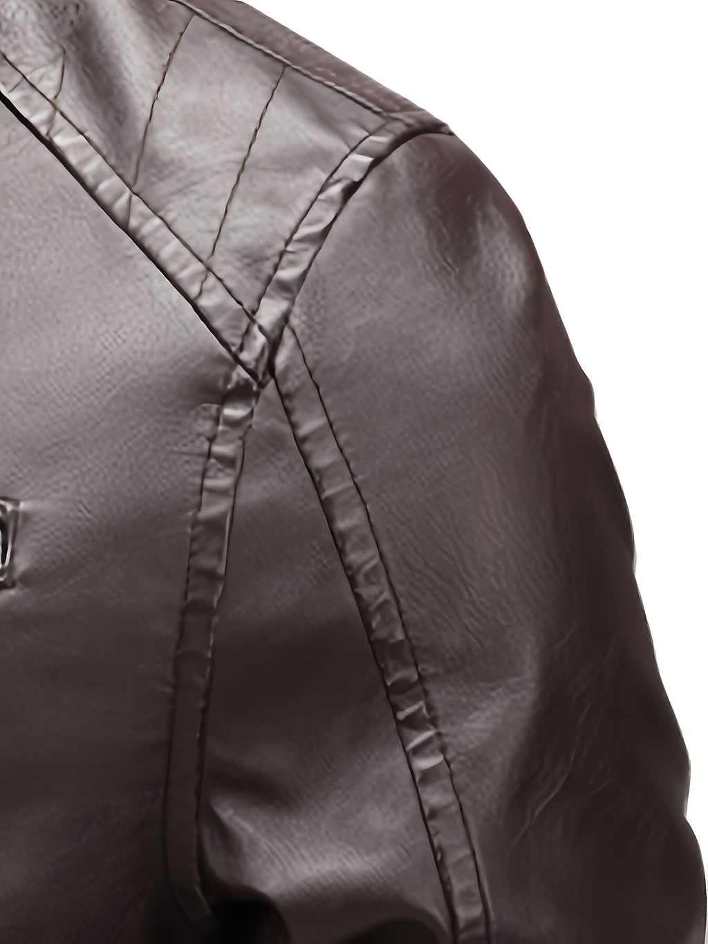 Men's Warm Fleece-Lined Jacket - Trendy Stand Collar Zip-Up Biker Coat for Fall\u002FWinter, Brown, Multiple Pockets, Machine Washable