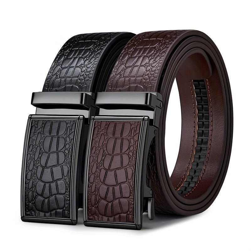 Ceinture en Cuir Véritable pour Homme WilliamPOLO avec Boucle Automatique, Ceinture Noire Ajustable pour Tenue Décontractée d'Affaires