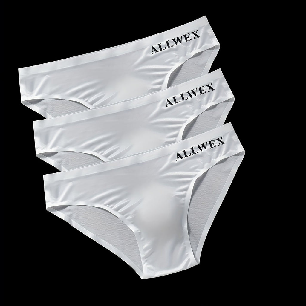 3pcs Sous-vêtements pour Hommes, Boxers en Tissu Fibre Glacée Sans Couture, Tricot Haute Élasticité, Couleur Unie, Confortable Respirant Tenue de Gym Athlétique Décontractée, Taille Basse, Forme Brillante 3D