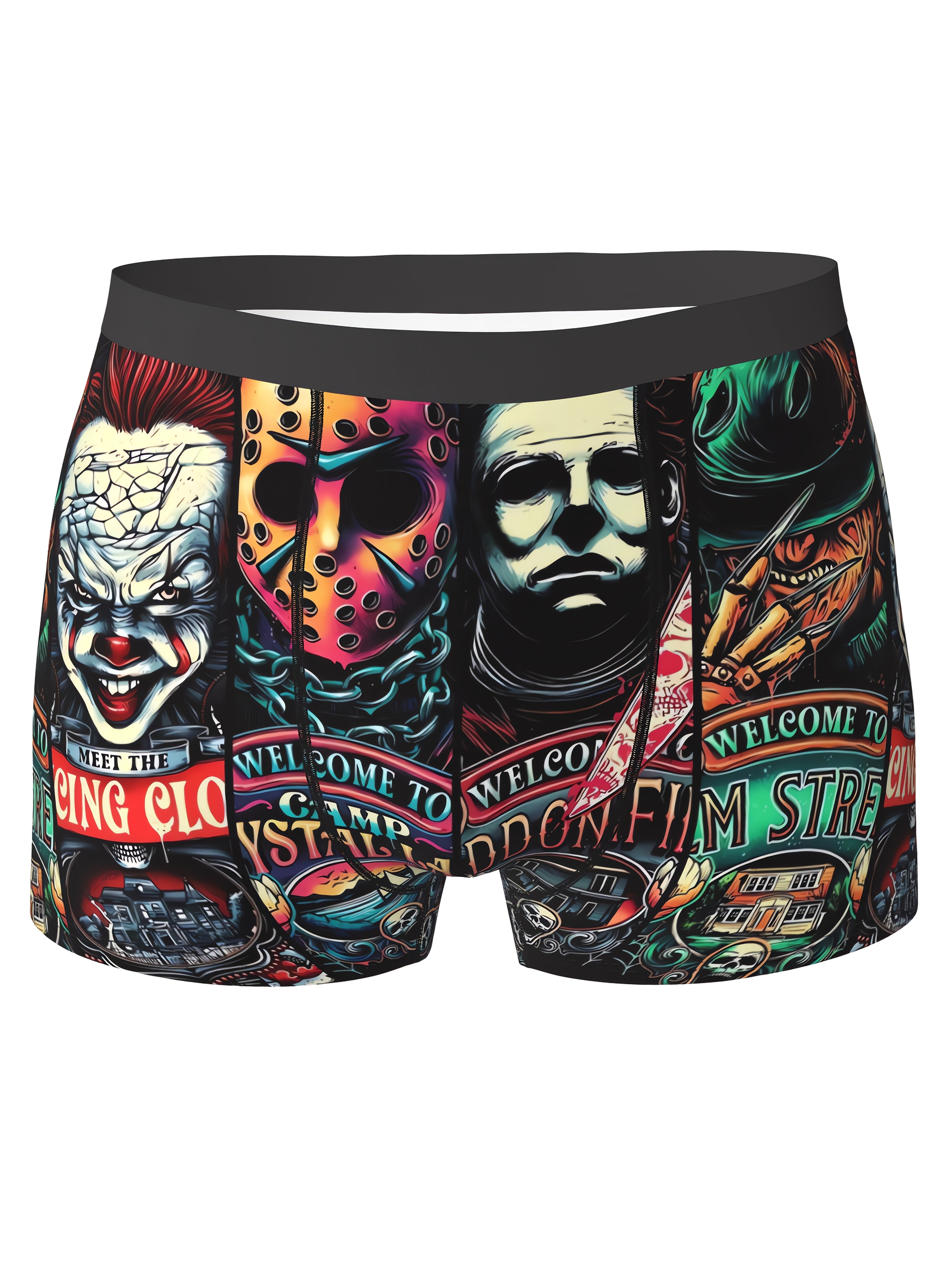 Caleçon Boxer Homme à l'Effigie de Personnages de Films d'Horreur (Jason, Freddy, Michael Myers) - Sous-vêtements Respirants Élastiques - Lavable en Machine, Short de Bain Fantaisie pour Sport et Décontracté | Design Ludique | Coupe Confortable