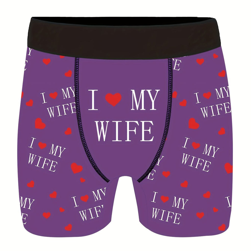 Shorts de nouveauté pour hommes avec imprimés de lettres\u002Fcœurs, boxers longs pour vêtements décontractés sportifs.