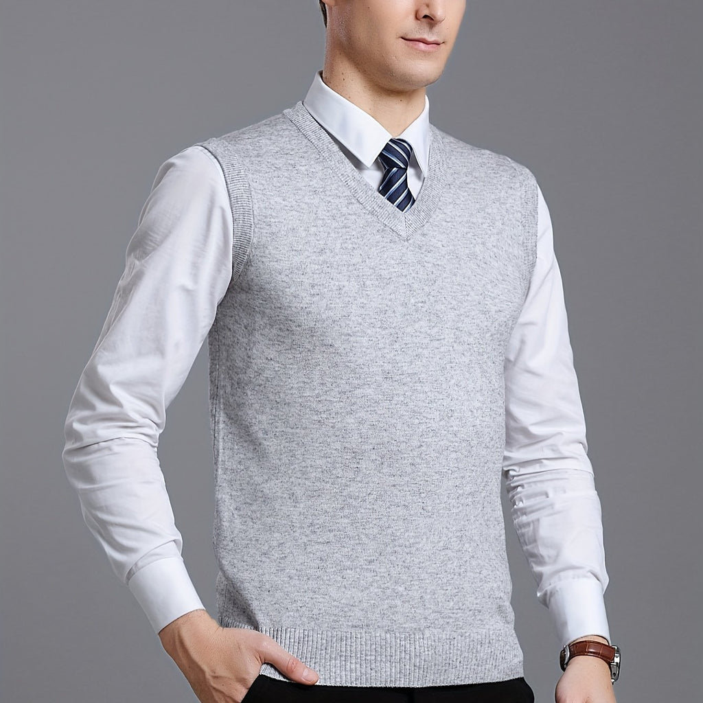 Gilet Homme Sans Manches en Laine Stretch - Texture Côtelée Élégante, Tricot Chaud pour Tenue Décontractée et Golf, Anniversaire - Noir