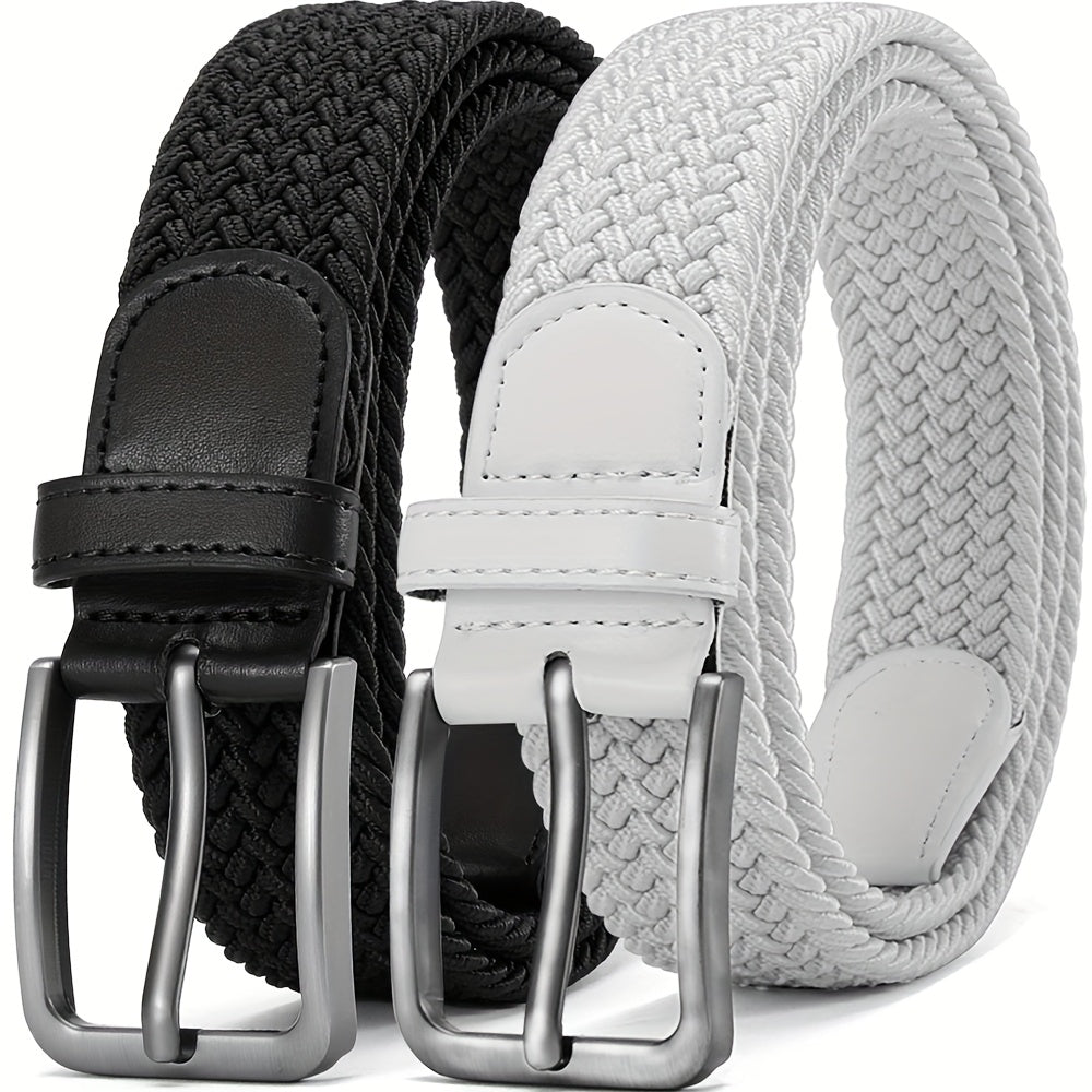 Ceinture Tressée Élastique pour Hommes 2pcs – Ceinture en Tissu Décontracté, 1 3\u002F8\